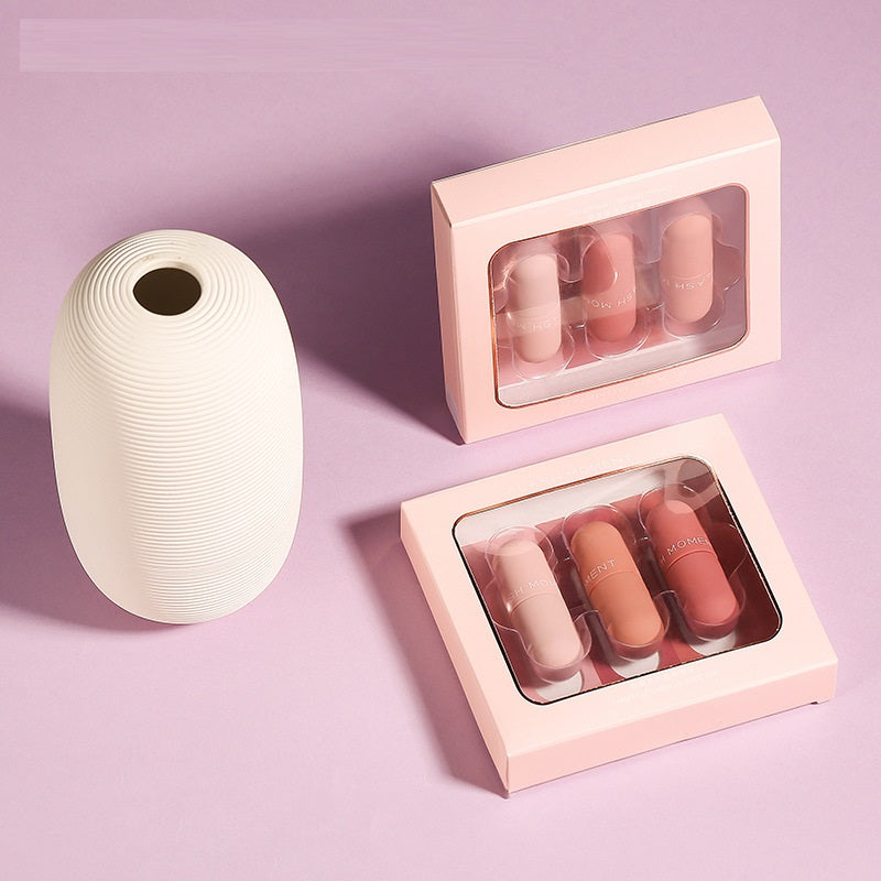 Mini Capsule Lip Lacquer Mirror Matte Velvet Three Series Lip Lacquer Suit Color Rendering Moisturizing No Stain On Cup