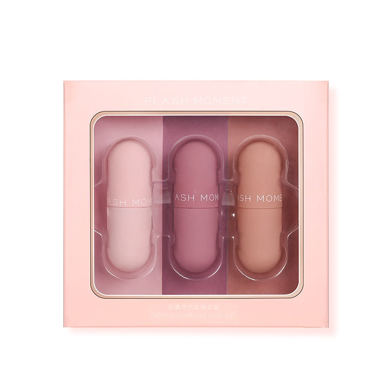 Mini Capsule Lip Lacquer Mirror Matte Velvet Three Series Lip Lacquer Suit Color Rendering Moisturizing No Stain On Cup